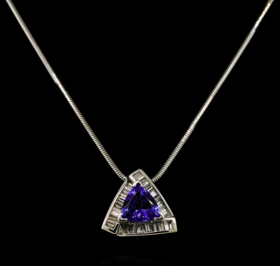 2.46 ctw Tanzanite and Diamond Pendant With Chain - 14KT White Gold