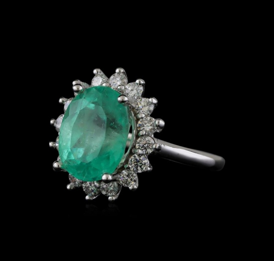 5.89 ctw Emerald and Diamond Ring - 14KT White Gold