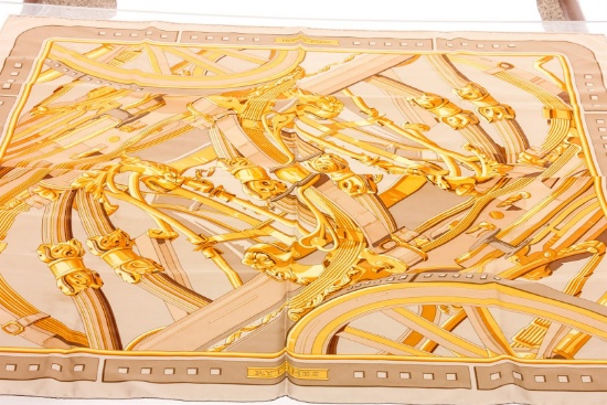 Hermes Gold Multicolor Rythmes Silk Scarf
