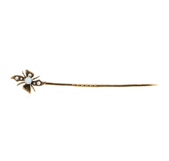 Opal and Seed Pearl Stick Pin - 9KT Yellow Gold