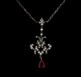 0.94 ctw Ruby and Diamond Necklace - 18KT Rose Gold