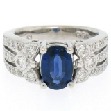 EGL 14k White Gold 2.78 Ctw Royal Blue Sapphire and Diamond Engagement Cocktail