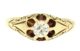 14k Yellow Gold Old European Cut Diamond Solitaire Engraved Belcher Ring