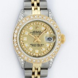 Rolex Ladies 2 Tone 14K Champagne Diamond Lugs Datejust Wristwatch