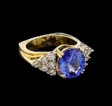 6.35 ctw Tanzanite and Diamond Ring - 14KT Yellow Gold