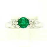 14k White Gold GIA Emerald & Diamond 3 Stone 1.50 ctw Engagement Right Hand Ring