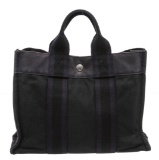 Hermes Gray Dark Blue Canvas Sac Fourre PM Tote Bag