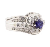 1.71 ctw Blue Sapphire And Diamond Ring Soldered To Band - 14KT White Gold