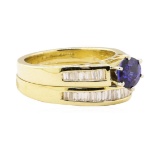 1.25 ctw Blue Sapphire And Diamond Ring And Band - 14KT Yellow Gold