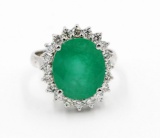 Certified 6.91 Carat Natural Oval Cut Emerald Diamond Wedding Engagement Ring in