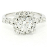 14kt White Gold 1.66 ctw GIA Certified Round Diamond Solitare and Halo Engagemen