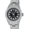 Rolex Ladies SS 26MM Black Diamond Lugs Oyster Quickset Datejust Wristwatch With