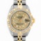 Rolex Ladies 2 Tone 14K Champagne Diamond Lugs & Pyramid Datejust Wriswatch