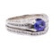 2.59 ctw Sapphire Stone And Diamond Ring And Attached Band - 18KT White Gold