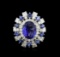 14KT White Gold 4.17 ctw Tanzanite, Sapphire and Diamond Ring