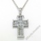 18kt White Gold 1.31 ctw Invisible Set Princess Cut Diamond Cross Pendant Neckla