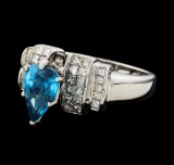 3.27 ctw Blue Zircon and Diamond Ring - 14KT White Gold