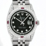 Rolex Mens Stainless Steel Diamond Lugs & Ruby Datejust Wristwatch With Rolex Bo