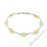 14kt White and Yellow Gold 0.50 ctw Burnish Diamond Flower and Bar Link Bracelet