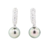 0.47 ctw Diamond and Pearl Earrings - 18KT White Gold