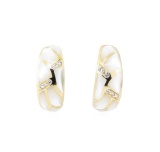 Kabana 0.25 ctw Diamond and Inlaid Mother of Pearl Earrings - 14KT Yellow Gold