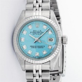 Rolex Ladies Stainless Steel Ice Blue Diamond 26MM Datejust Wristwatch
