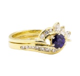 0.92 ctw Blue Sapphire and Diamond Ring - 18KT Yellow Gold