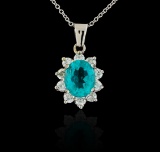 3.04 ctw Apatite and Diamond Pendant With Chain - 14KT White Gold