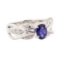 1.10 ctw Blue Sapphire And Diamond Ring - 18KT White Gold