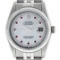 Rolex Mens Stainless Steel Mother Of Pearl Diamond & Ruby Datejust Wristwatch