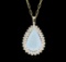 14KT Yellow Gold 13.37 ctw Opal and Diamond Pendant With Chain
