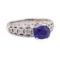 2.02 ctw Blue Sapphire And Diamond Ring - 18KT White Gold