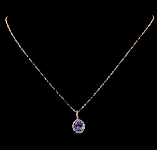 2.46 ctw Tanzanite and Diamond Pendant With Chain - 14KT Rose Gold