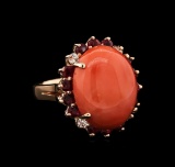 14KT Rose Gold 13.08 ctw Pink Coral, Ruby and Diamond Ring