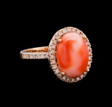 5.66 ctw Coral and Diamond Ring - 14KT Rose Gold