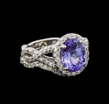 14KT White Gold 2.37 ctw Tanzanite and Diamond Ring and Guard