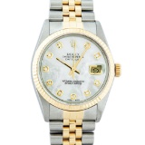 Rolex Mens 2 Tone 14K Mother Of Pearl VS Diamond 36MM Datejust Wristwatch