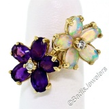 14kt Yellow Gold 2.70 ctw Oval Amethyst and Opal Double Flower Ring