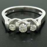 14K White Gold 0.40 ctw High Bar Set Round Brilliant Cut Diamond Band Ring Sz 6.