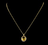 5.65 ctw Citrine Quartz and Diamond Pendant With Chain - 14KT Yellow Gold