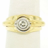 Men's 14kt Yellow and White Gold 0.40 ctw Bezel Round Diamond Solitaire Band Rin