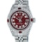 Rolex Ladies Stainless Steel 26MM Maroon Diamond Lugs Datejust Wristwatch