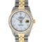 Rolex Mens 2 Tone 14K MOP Princess Cut Diamond Datejust Wristwatch With Rolex Bo