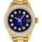 Rolex Ladies 18K Yellow Blue Vignette 1 ctw Diamond President Wristwatch With Ro