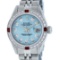 Rolex Ladies Stainless Steel Sky Blue Diamond & Ruby Datejust Wristwatch