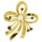 18k Yellow Gold Multi Ribbon Sapphire and Pearl Elegant Pin Brooch