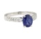 1.56 ctw Sapphire and Diamond Ring - 18KT White Gold