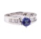 1.05 ctw Blue Sapphire and Diamond Ring - 18KT White Gold