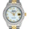 Rolex Mens 2 Tone 14K MOP Roman 3 ctw Channel Set Diamond Datejust Wristwatch