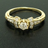 14k Yellow Gold Petite 0.42 ctw Round Diamond Engagement Ring w/ Channel Accents